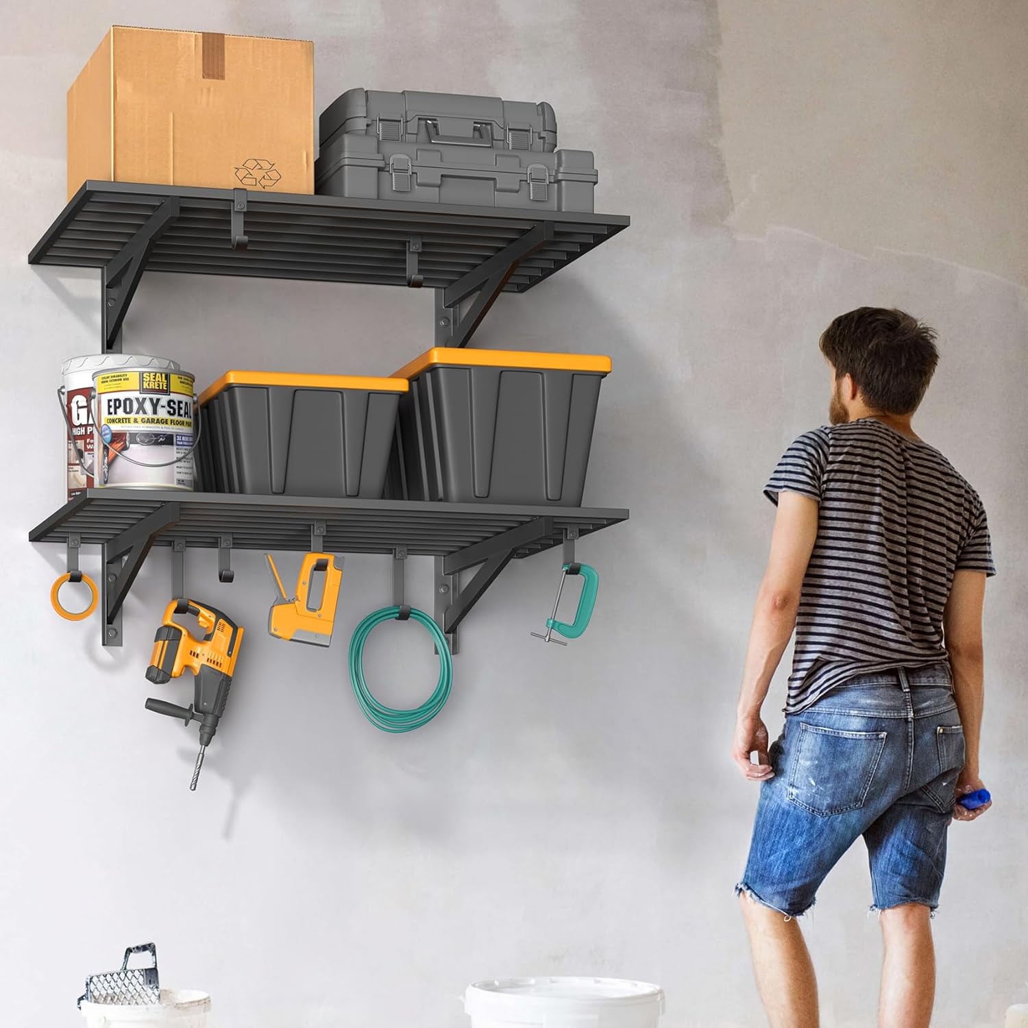 4X8FT Overhead Garage Storage Rack and 2-Pack 2x3ft Garage Shelving Wall Mounted