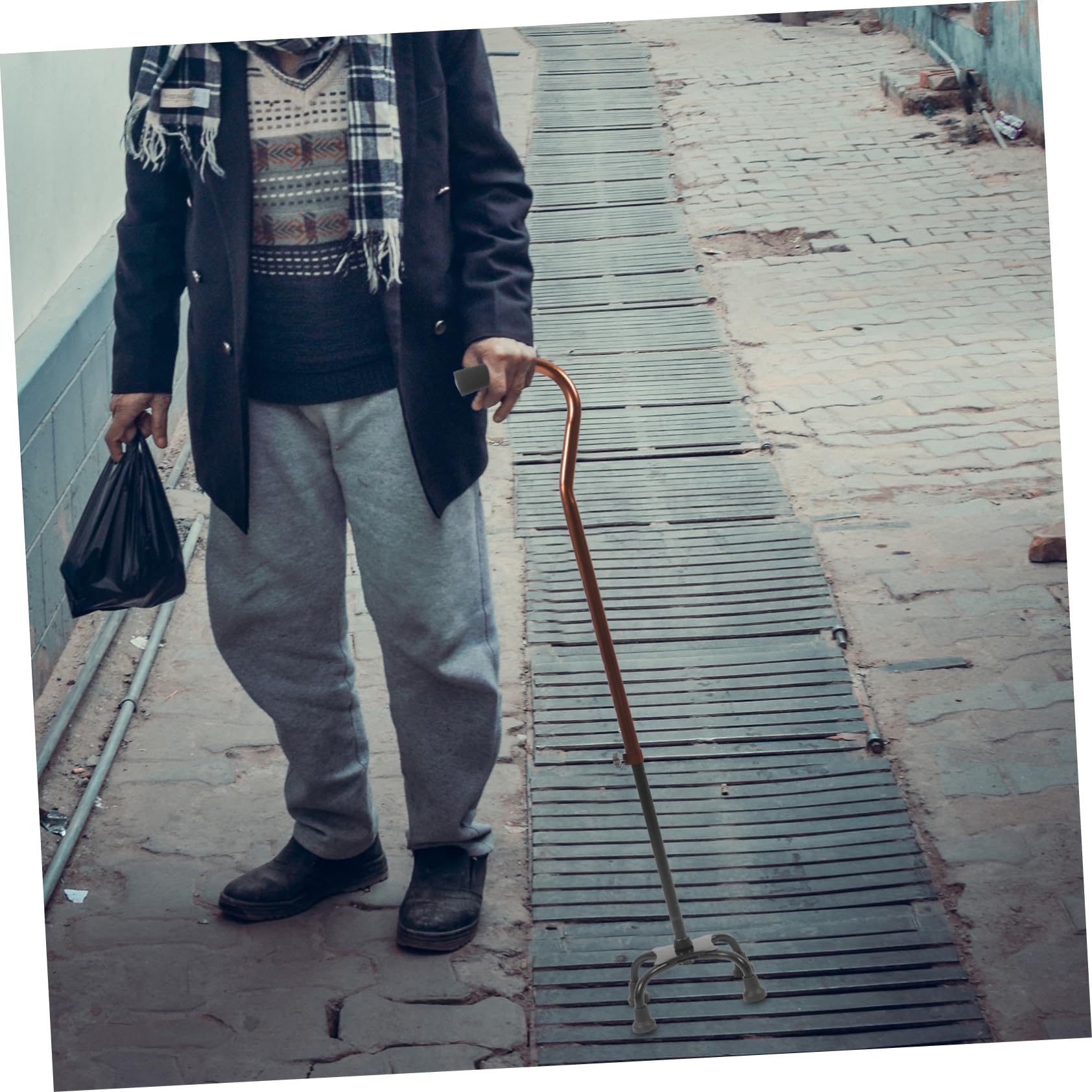 COLLBATH Sturdy Walking Stick for Men Aluminum Alloy Senior Hiking Cane Folding Non-Slip Trekking Pole Seniors Walking Cane