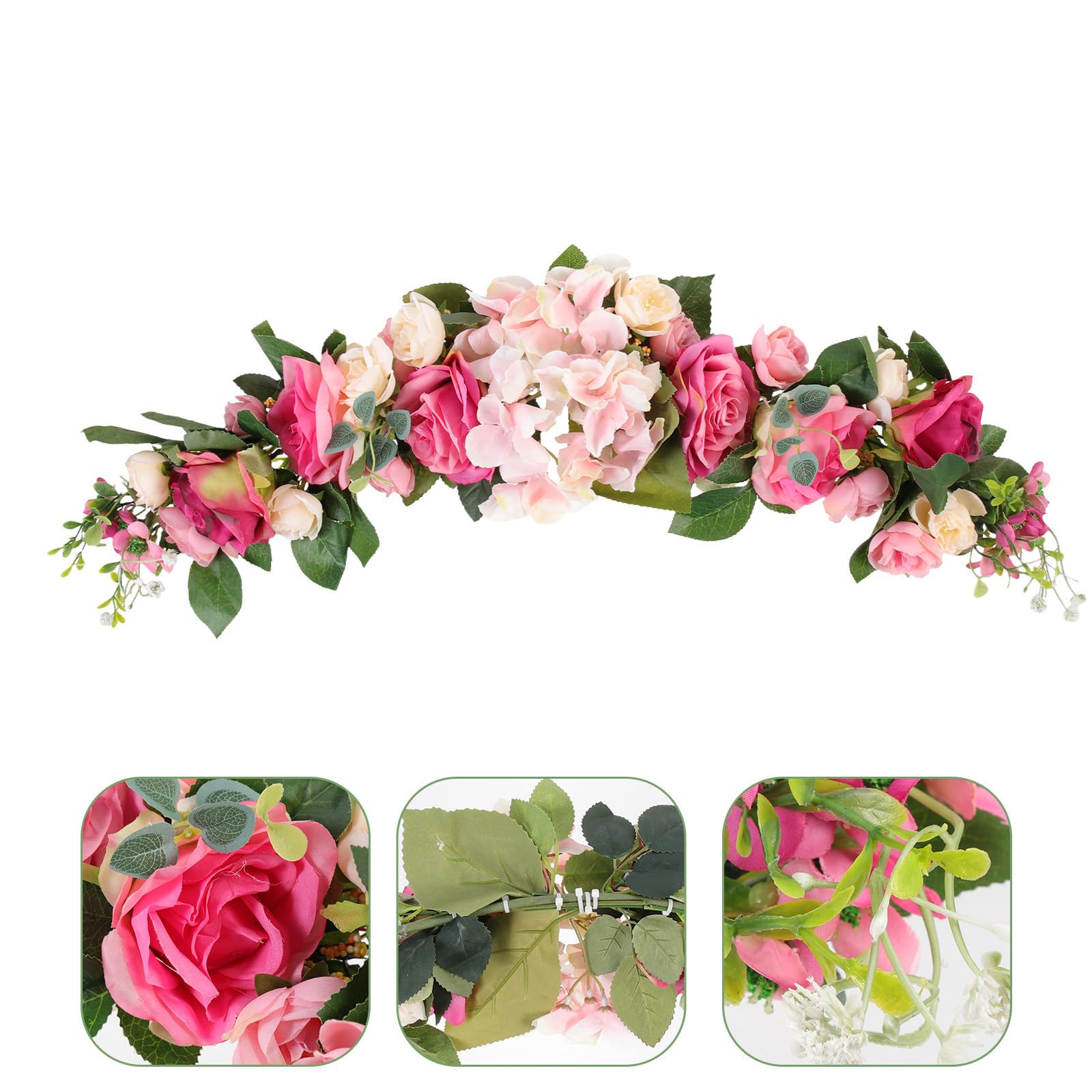 Künstlicher Seidenstoff Langlebig aus Bruchsicher Kunststoff und Hausblumenbogen mit Rosa Rosenornament Dekoration für Hochzeit und Feier