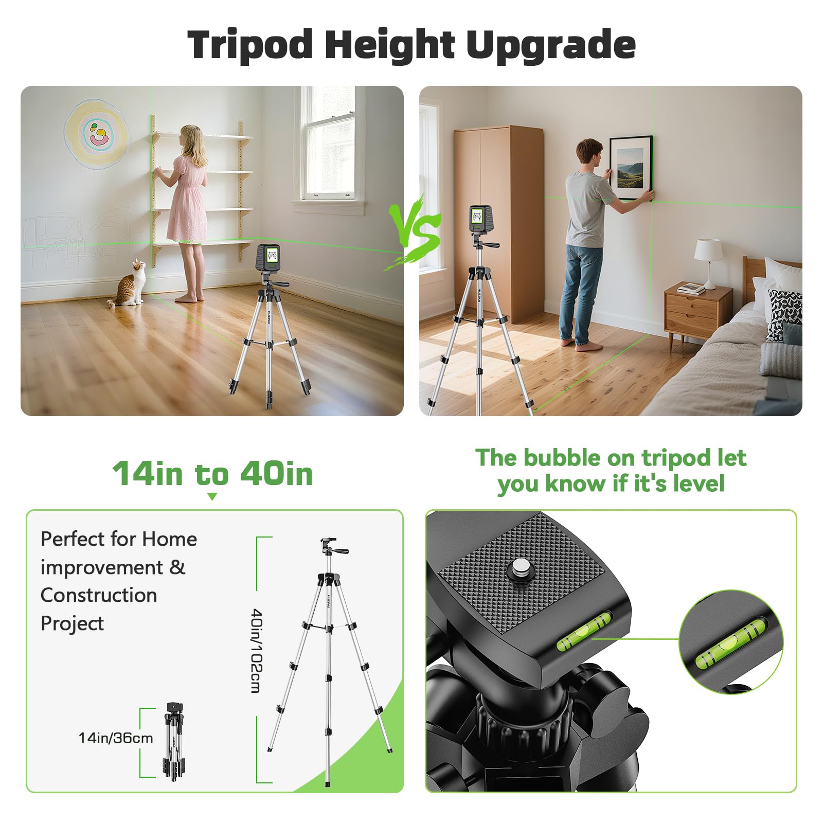 Huepar Laser Level & 40in Tripod - Level Projects Easily -2