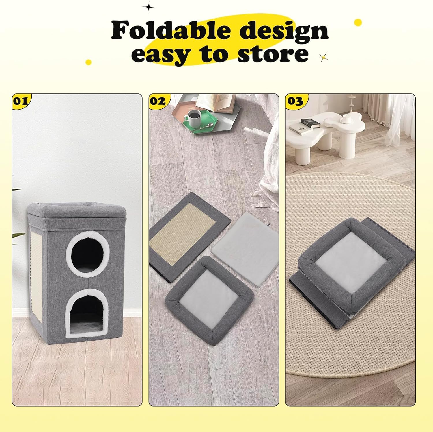 منزل قطط للأماكن الداخلية بـ 3 مستويات من دوركو، مسكن مغطى للقطط مع وسادة خدش وكهف مخبأ، سرير وأثاث للقطط والحيوانات الأليفة والقطط الكبيرة، مقاس 39 × 39 × 66 سم (15.3 × 15.3 × 26 بوصة)