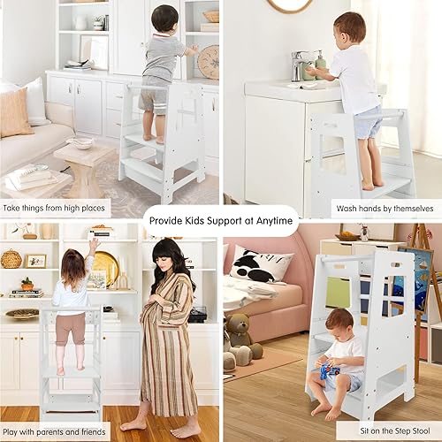 Miniatura 8 de ECOMEX Taburete de cocina de pie para niños pequeños, taburete de aprendizaje de altura ajustable, taburete de cocina para niños pequeños, taburete