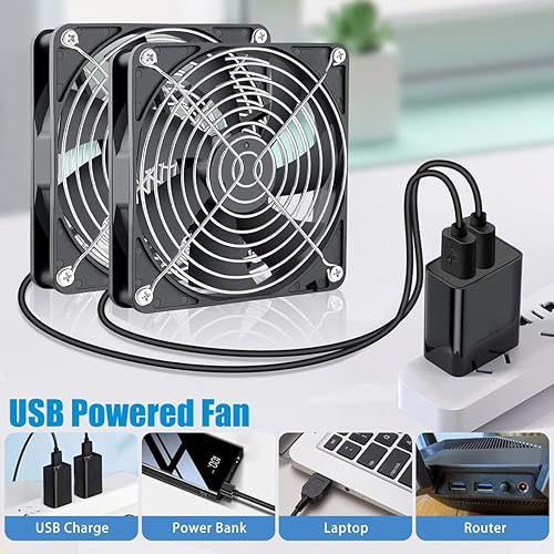 Vista 12 de GDSTIME Paquete de 2 ventiladores USB silenciosos de 1.575 pulgadas con 3 controles de velocidad, mini ventilador de carcasa de computadora sin