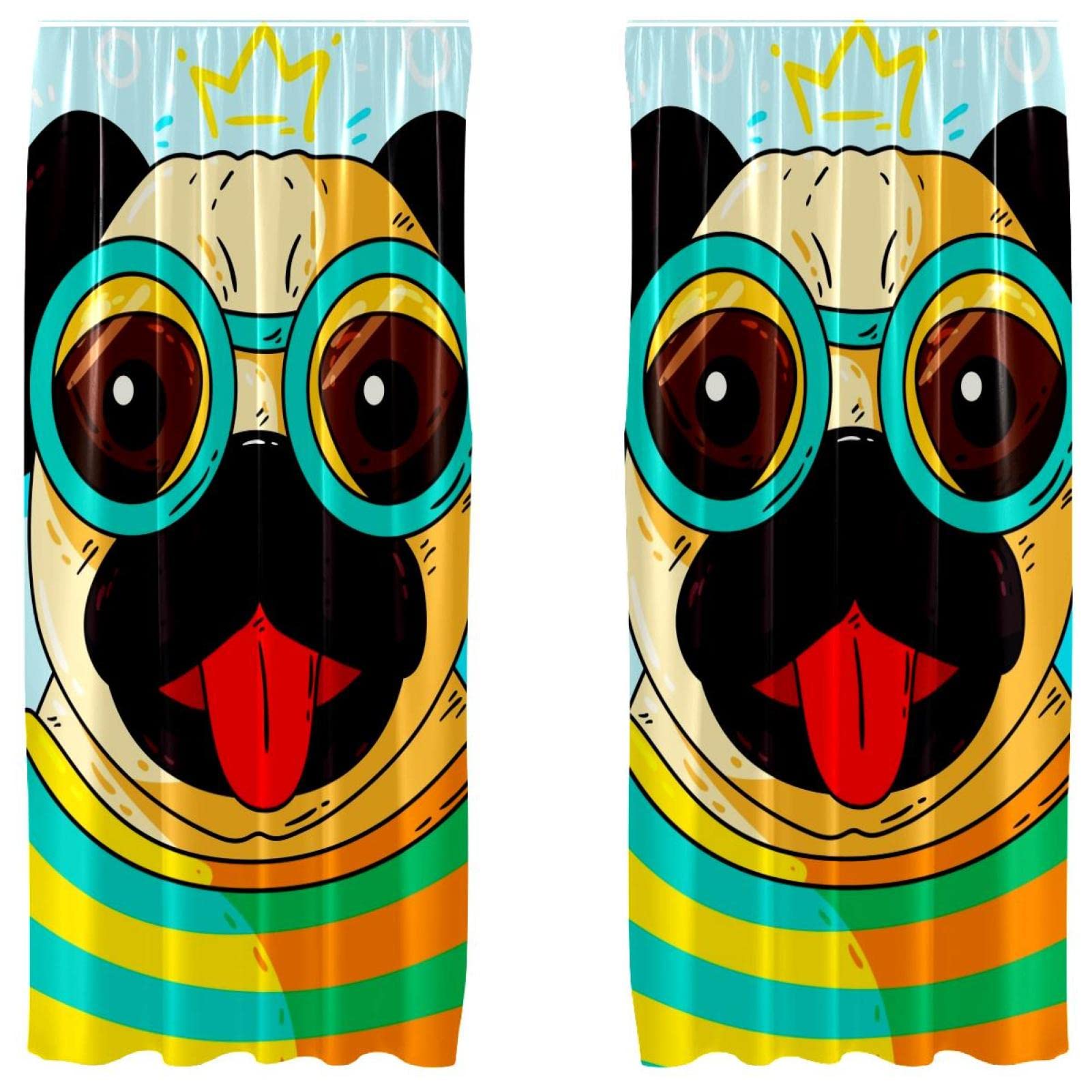 Cortinas infantiles de perro pug azul ideales para decorar el dormitorio y cuarto de juegos