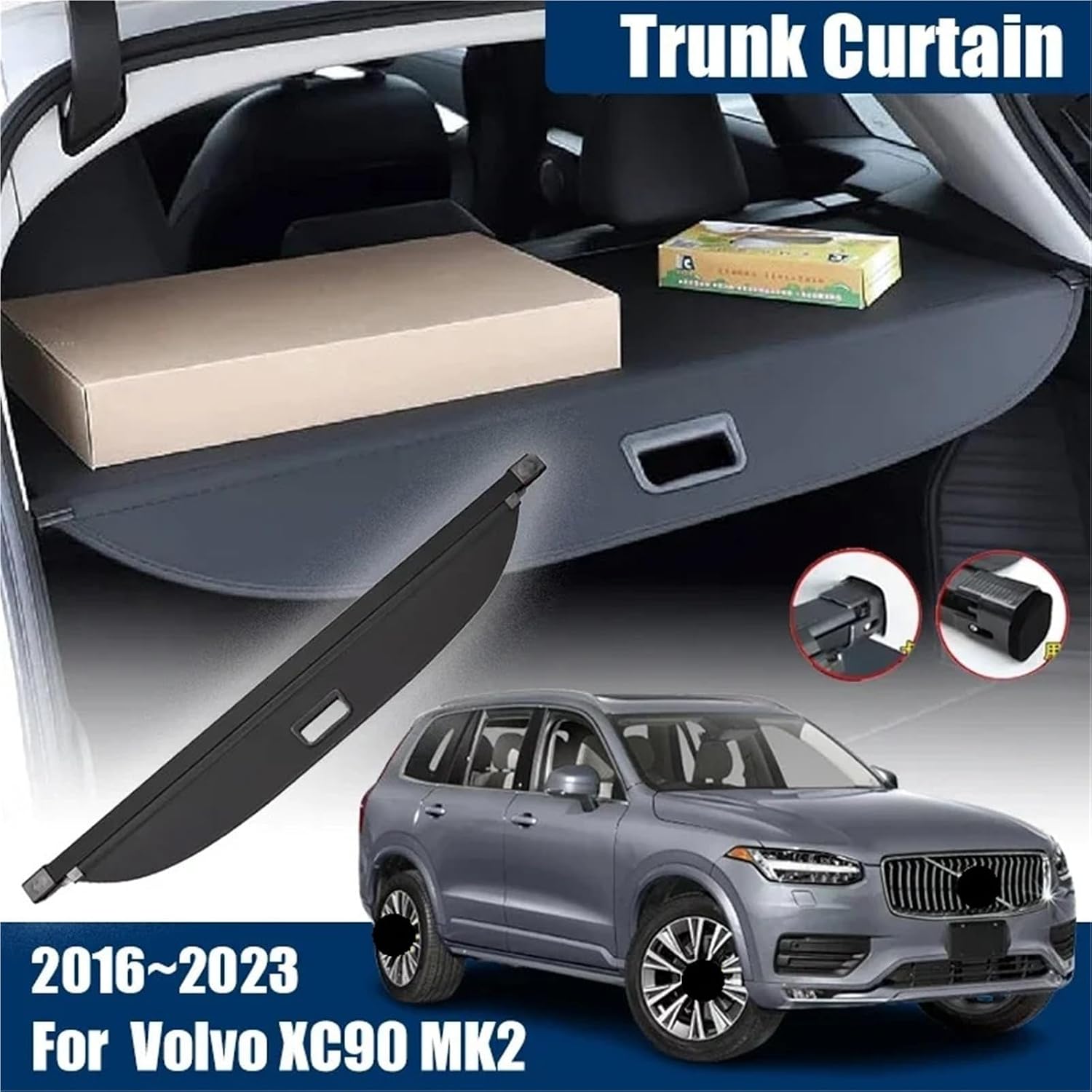for Volvo XC90 MK2 2018 Accessories 2016~2023 Car Trunk Cargo Cover Luggage Curtain Rack Partition Interior Auto Parts(Canvas)