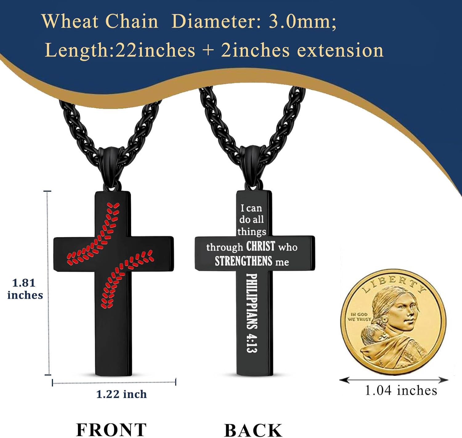 LAOYOU 2Pcs Baseball Cross Necklaces For Men with Bible Verse, Black & Silver Tone Stainless Steel Jewelry Gift Religious Sport Inspirational Quote Necklace with Gift box - Image 4