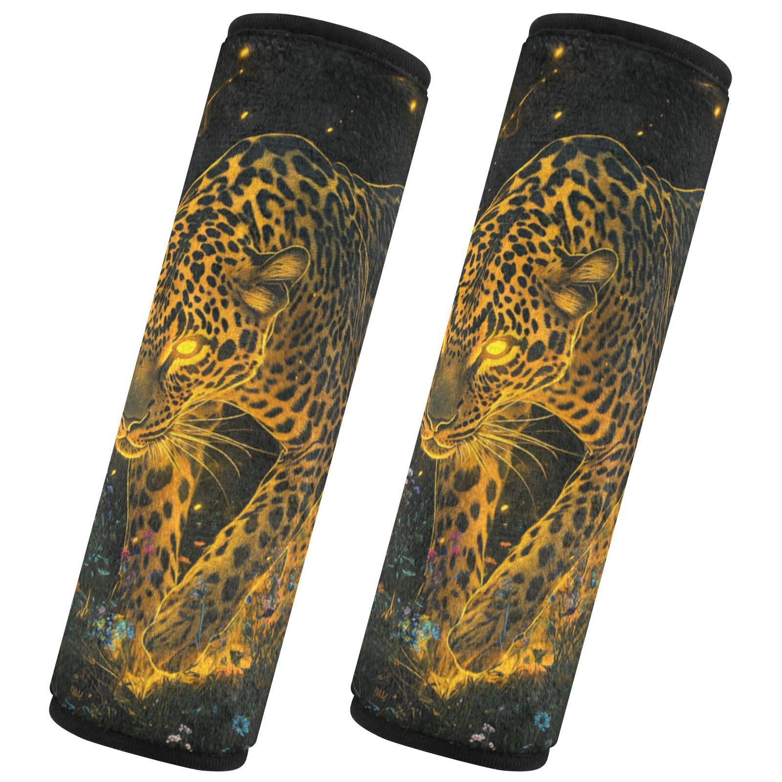 EtherSpher Yellow Leopard car Seats Strap Covers, Release Stress to Your Neck and Shoulders, Seatbelt Cover for SUV Backpack Airplane funda para cinturón de carro 2 pcs