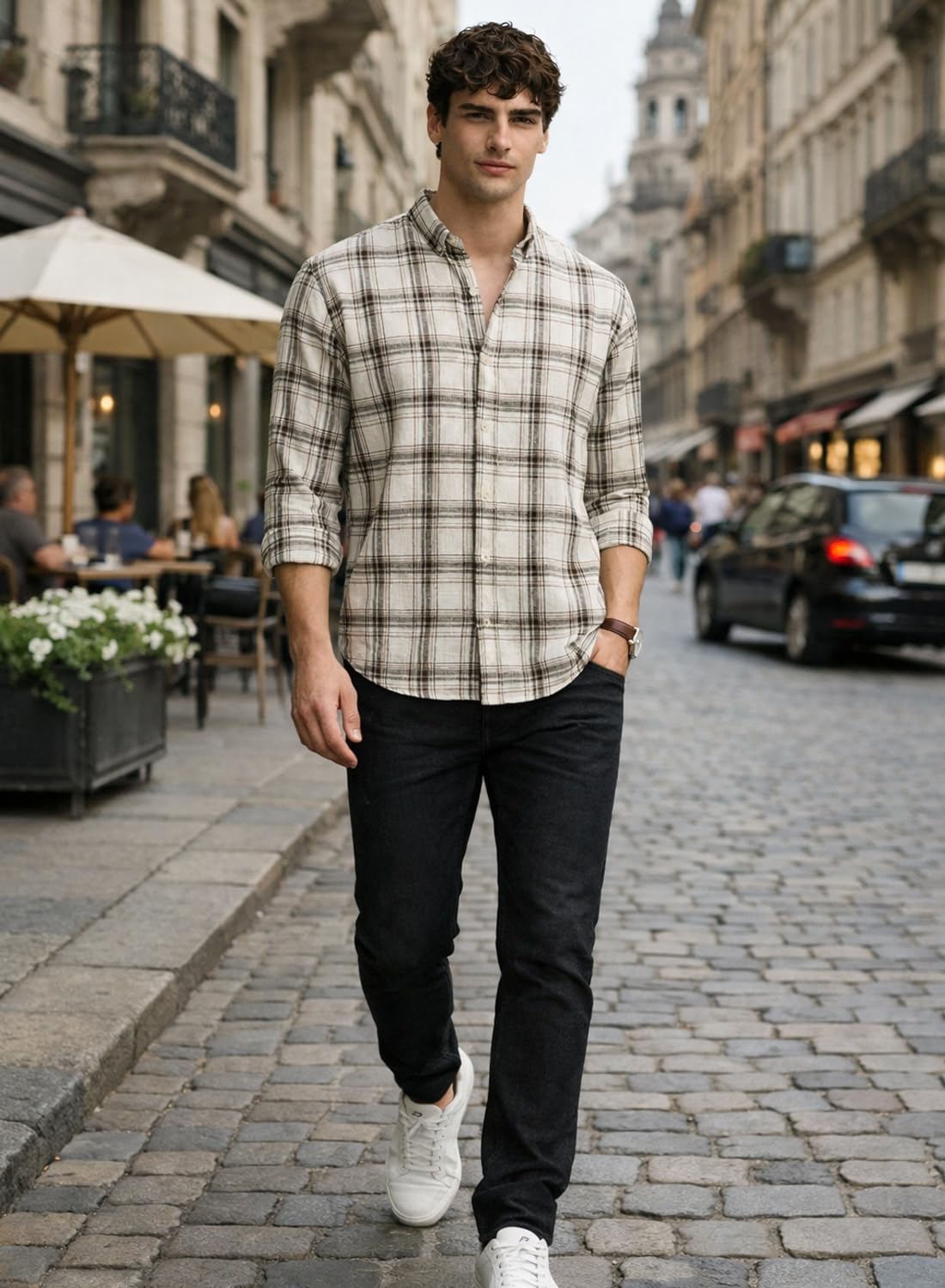 ADRO Camicia da uomo con strisce sottili | colletto abbottonato | maniche lunghe | camicie casual smart vestibilità regolare