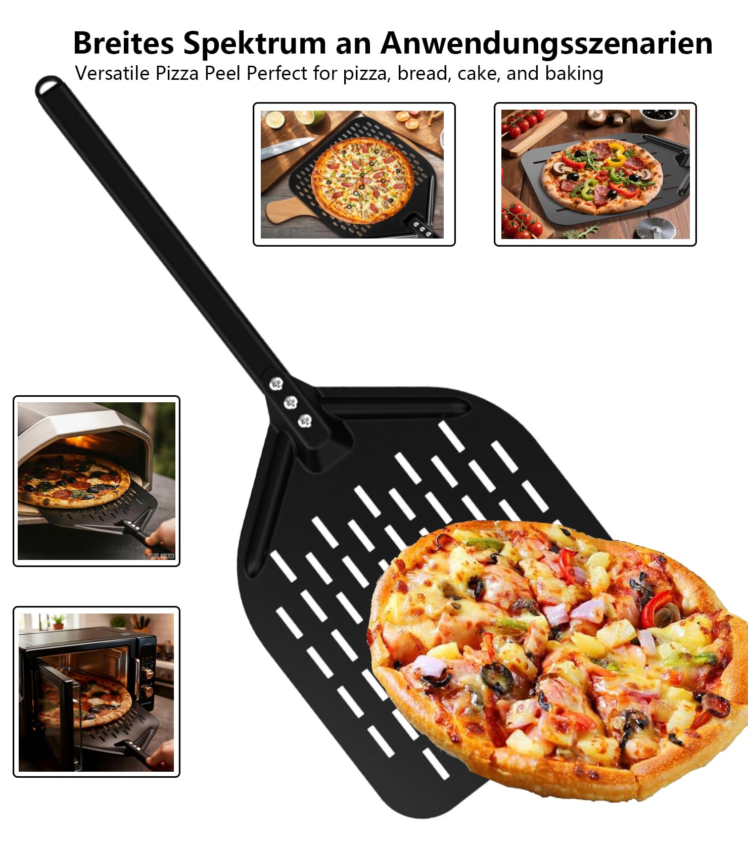 Ensemble de pelle à pizza perforées, pelle à pizza en aluminium anodisé avec poignées confortables et amovibles, comprenant 7 et 12in pelle a pizza pour retourner et transporter les pizzas.