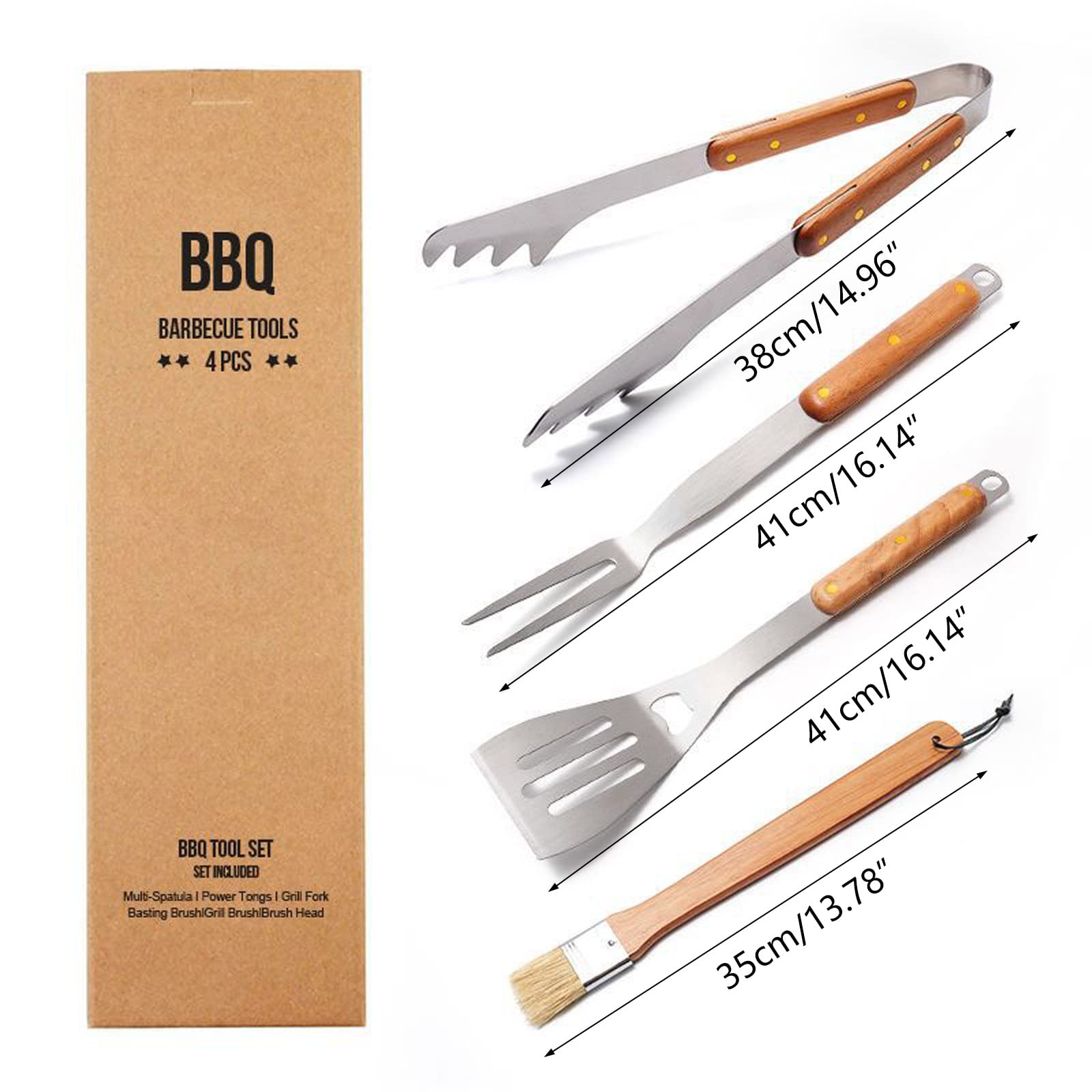 Juego de 4 herramientas para barbacoa, utensilios para barbacoa, accesorios para barbacoa, accesorios para barbacoa al aire libre, juego de utensilios para barbacoa