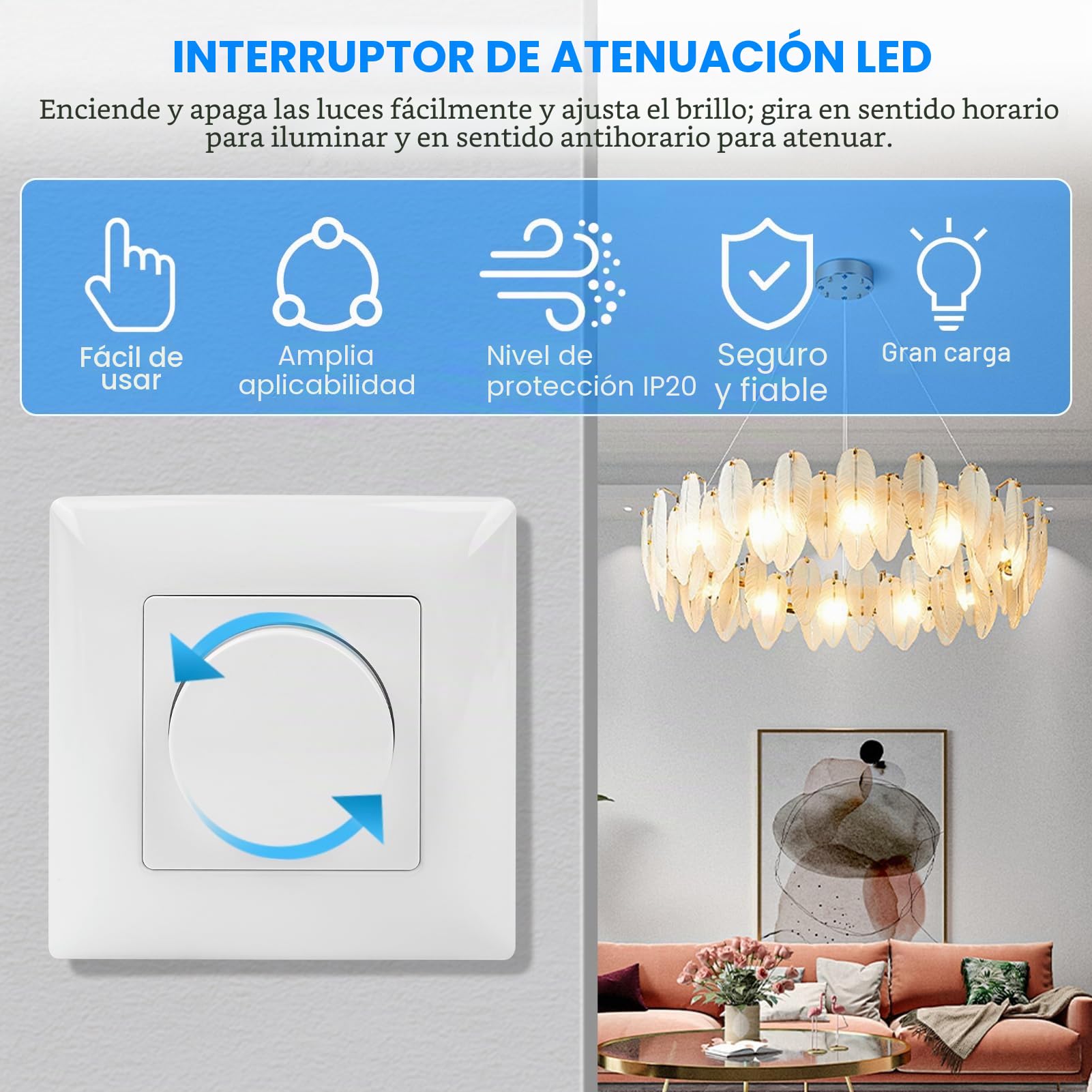 Regulador de luz dimmer led 0-10V interruptor regulador de luz Conecte fuente de alimentación LED regulable de 0/1-10V Para lámparas LED ajustables incandescentes y halógenos BQ-PTDIM