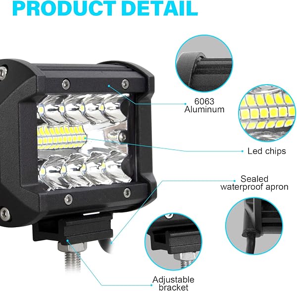 SKYWORLD 2 Pcs Faro da Lavoro LED con 12V Toggle Cablaggio Kit, 4 Pollici 10 cm 60W Impermeabile Luci di Lavoro Fari di Profondità Fuoristrada Off Road per 4x4 Moto Auto ATV SUV Trattore Harvester - 2