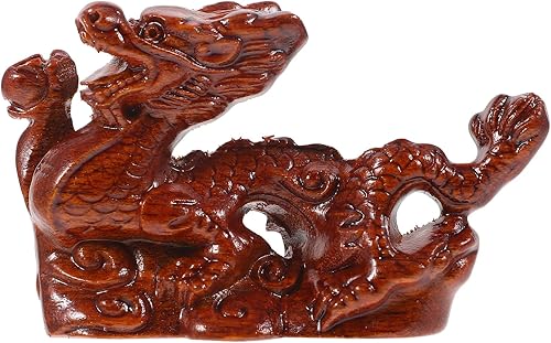 Miniatura 6 de VaLtEv Estatua de dragón chino de Feng Shui, escultura de madera de dragón, escultura de 3.9 in, figuras de animales de madera tallados pequeños,