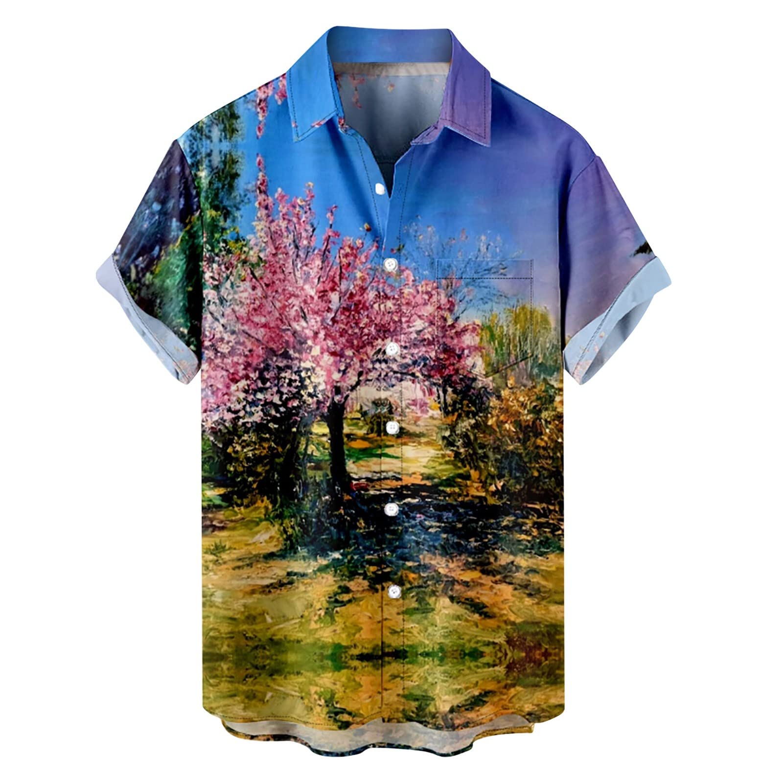 NQyIOSTropical Shirts for Men - Short Sleeve Button Down Aloha Beach Shirts with Funny Floral Hawaiian Print