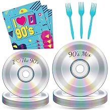96Pcs 90s Party Paper Plates and Napkins for Retro 90s Theme Birthday Party Supplies 90s Mix CD Themed Paper Dessert Plates I Love The 90s Tableware Set for Men Women 24 Guests Party Decorations
