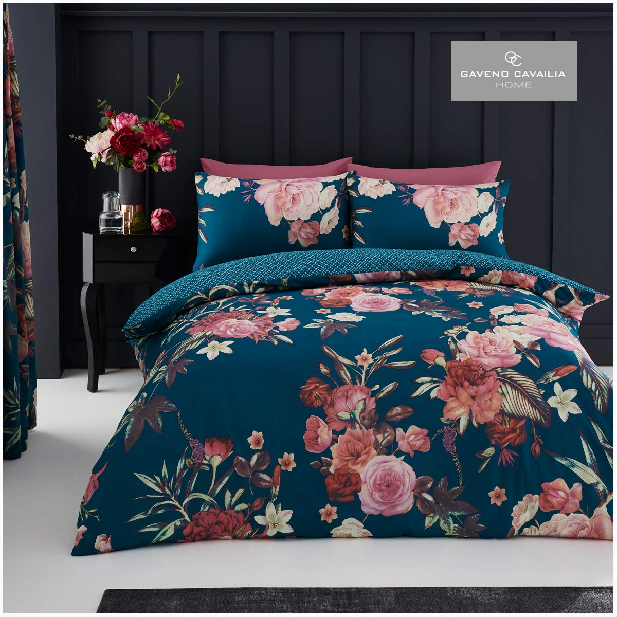 GC GAVENO CAVAILIA Easy Care Duvet Cover Printed Quilt Set Reversible Bedding, King, Teal