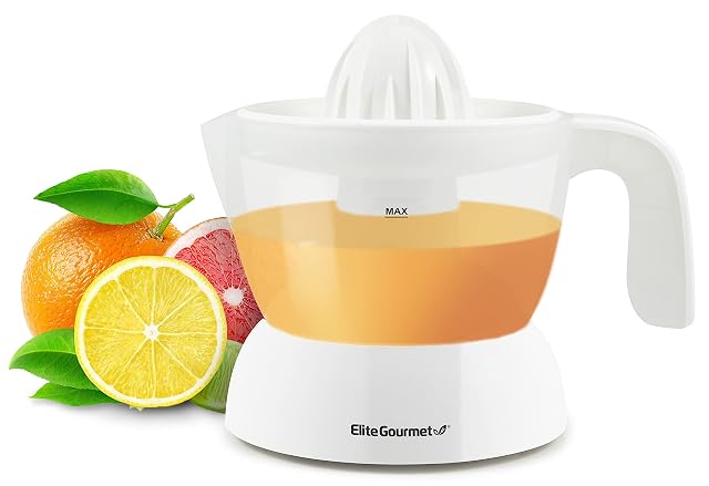 Elite Gourmet ETS-411 BPA-Free 30-Watt Electric Citrus Juicer Extractor Compact Large Volume Pulp Control Oranges Lemons Limes Grapefruits