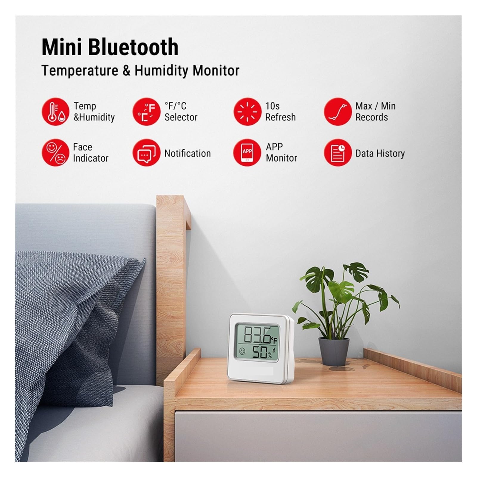80M Smart Wireless Termometro Digitale Igrometro Stazione Meteorologica For Mini Camera Da Interno Con Dati Preciso Veloce Monitoraggio In Tempo Reale(2 Pcs White)