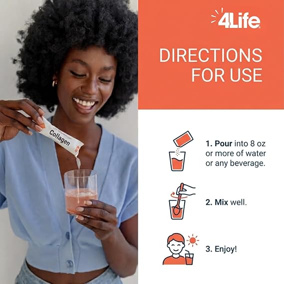 4Life Transfer Factor Collagen Powder with Vitamins Biotin, 15 Stick Packs