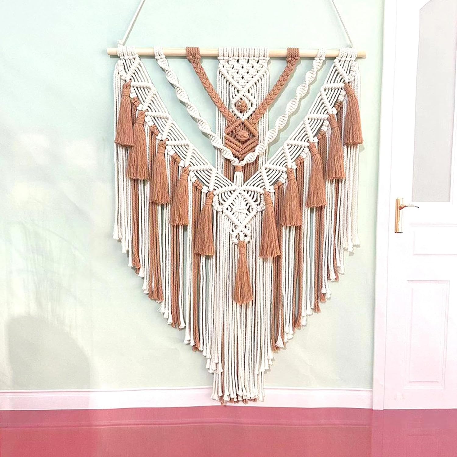 Handwoven Laundry Hanging Wall Hanging, Colorful Tassel Pendant, Decoration, Unique and Exquisite 55 * 75cm Brick red