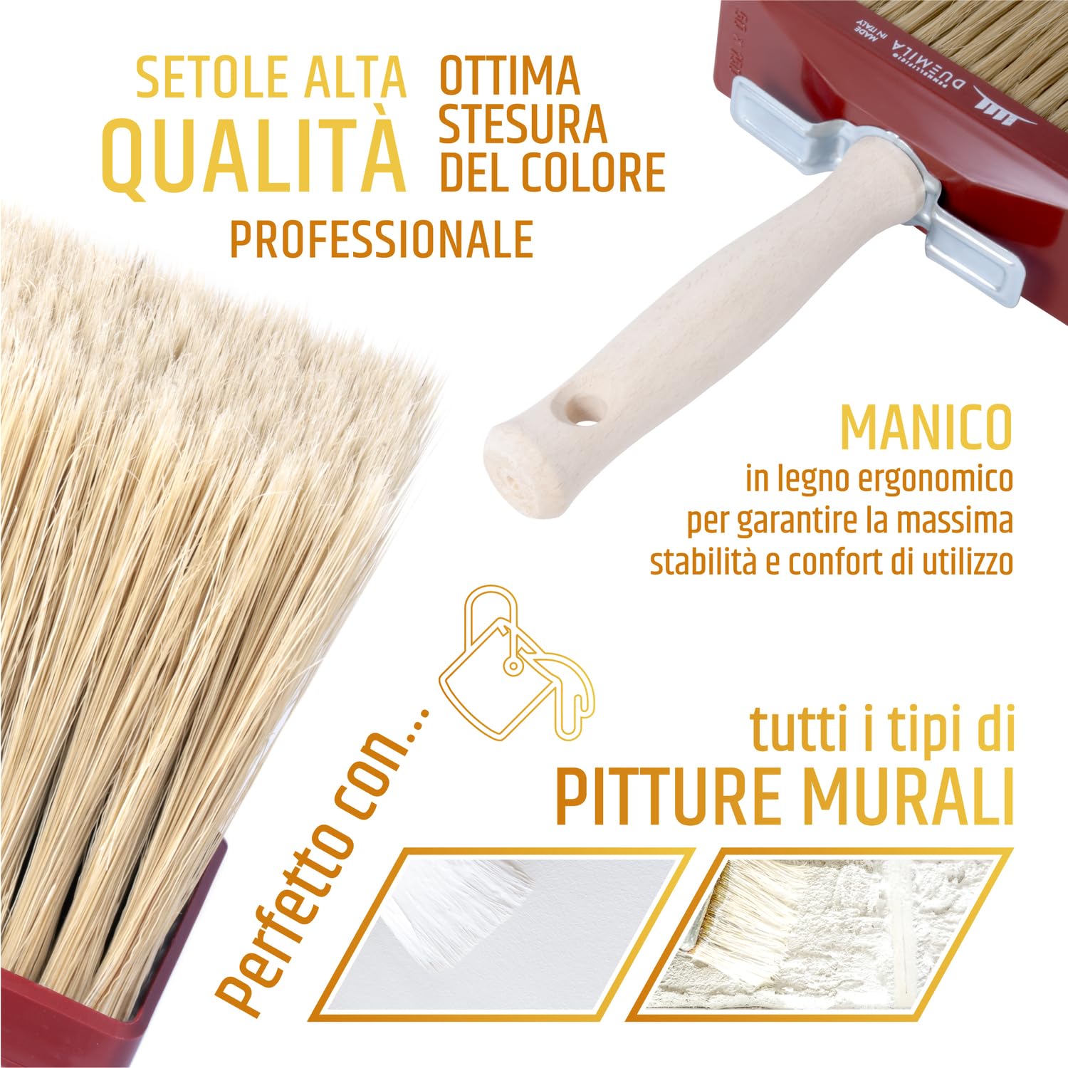 pennellificio 2000 Professional Ceiling Brush, Synthetic Hair, Brown and Burgundy, 6.5x16 cm - Image 4