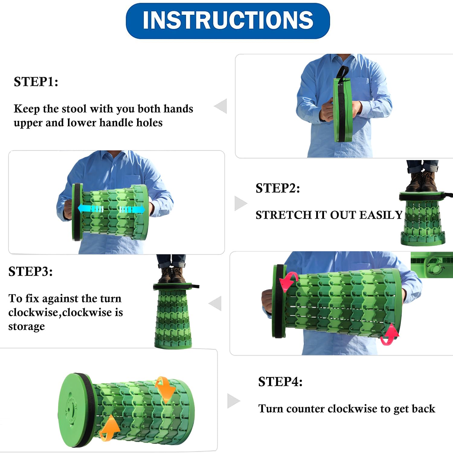 ALEVMOOM Upgraded Thicker Collapsible Sedile Telescopico con Cuscino, Sedile Ripiegabile per Adulti Esterno per il Campeggio e la Pesca, Altezza Massima 19,7" Capacità di Carico 1000 lbs (Bambù Verde)