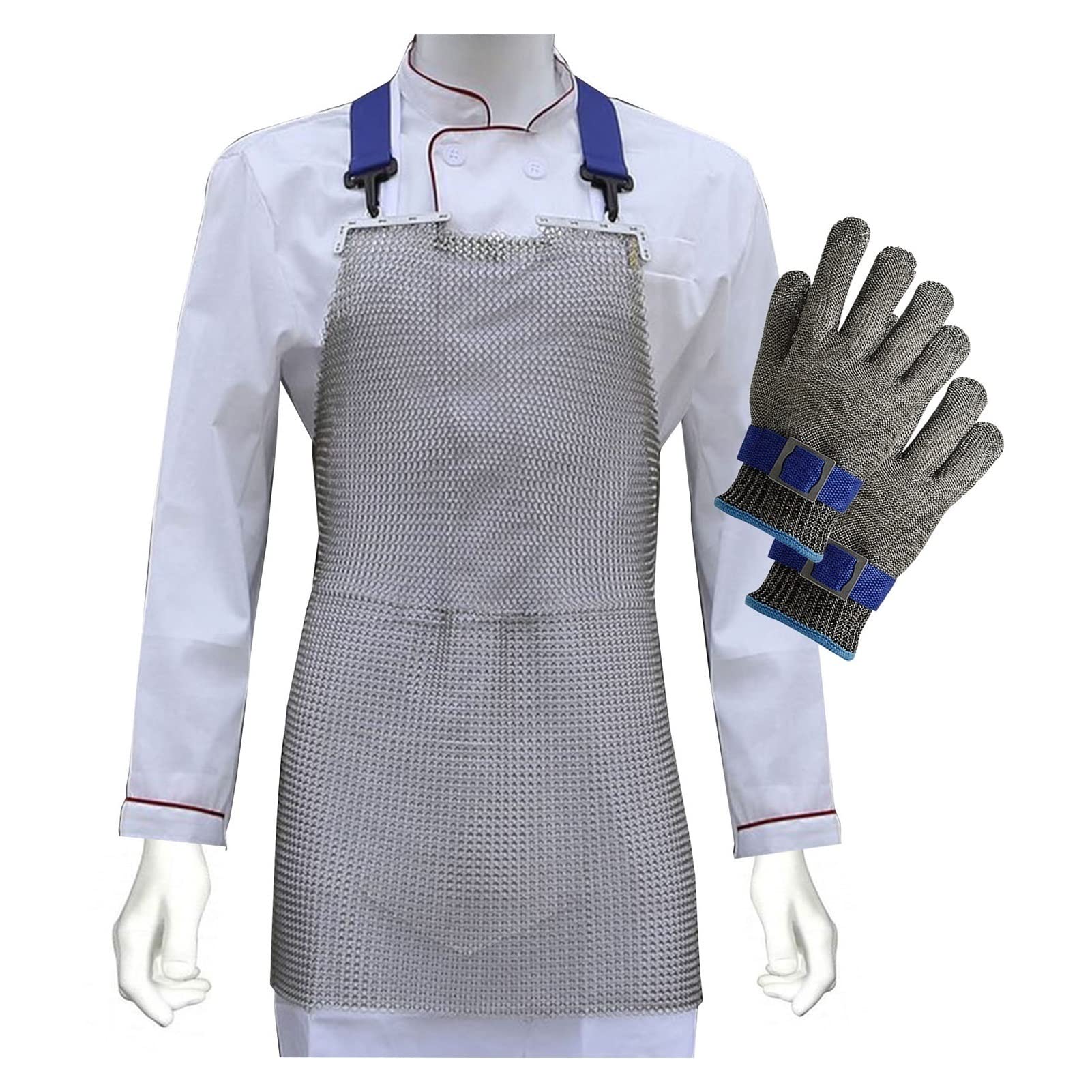 Grembiule Grembiule e guanti in filo metallico resistenti al taglio in metallo, for macellerie, impianti di lavorazione del vetro, officine meccaniche, 5 taglie