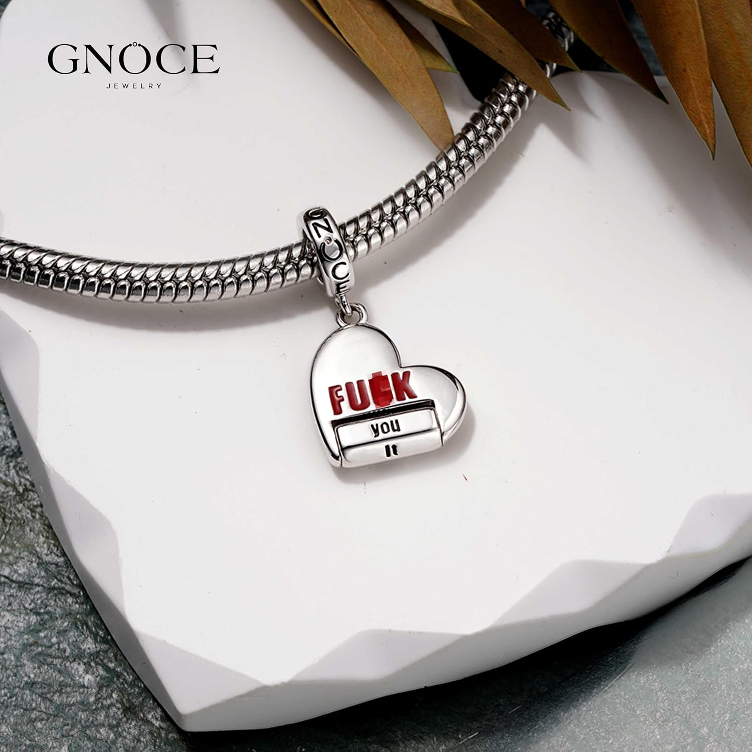 GNOCE Heart Rotating 'FUCK' World Pendant Dangle Charm Bracelet for Women, S925 Sterling Silver Dangle Charms for Women Wife, Valentine‘s Day, Mother’s Day Jewelry