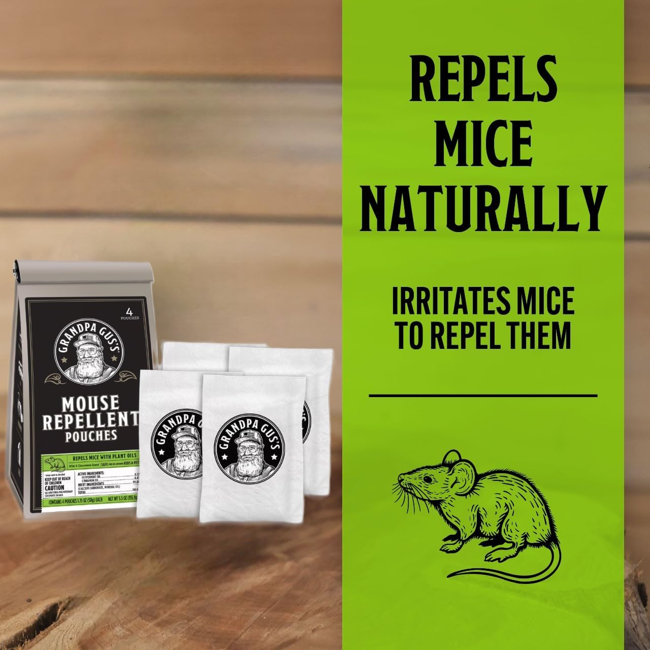 Grandpa Gus's Mouse Repellent Pouches (4 Pouches) Bundled with Rodent Repellent Spray (16 fl oz)