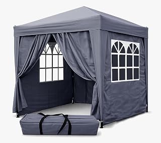 QUICK STAR Faltpavillon 2,5 x 2,5 m Smoky Grau, 4 Easy-Klett Seitenwände (2 Reißverschlüsse, 2 Fenster), Pop Up Pavillon Faltbar, mit Tragetasche