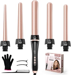 Rizador de Pelo 5 en 1 de Cerámica Temperatura Ajustable de 80 a 230 °C con Pantalla LCD Carcasas Reemplazables de 9 a 32mm Calentamiento Rápido Apagado Automático y Guantes de Protección