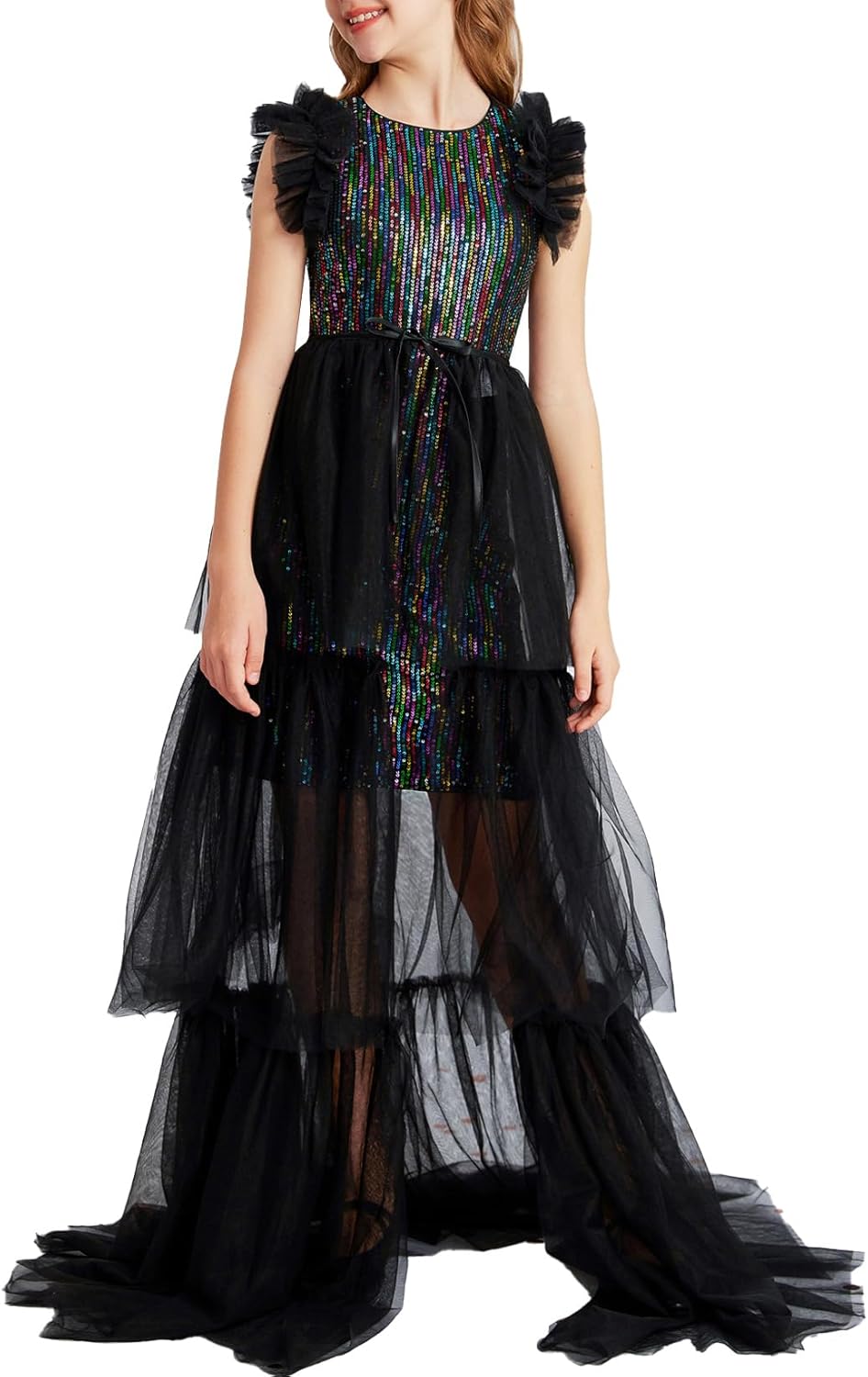 GRACE KARIN Girls Sequin Dress Formal Pageant Sparkle Party Ruffle Prom Maxi Dress Size 5-14Y
