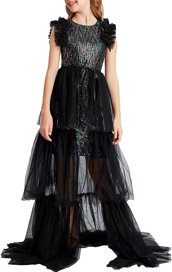 24% off: GRACE KARIN Girls Sequin Formal Pageant Fancy Party Ruffle Prom Maxi Dress