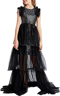 Girls Sequin Dress Formal Pageant Sparkle Party Ruffle Prom Maxi Dress Size 5-14Y - Buy now