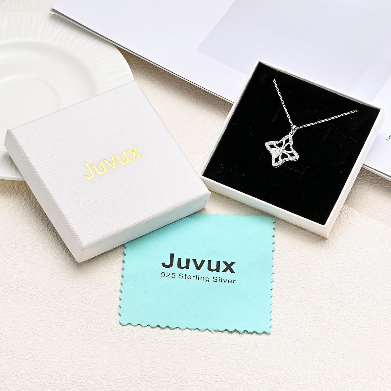 Clover Necklace for Women S925 Sterling Silver Clover Pendant with a Cubic Zircon Heart Lucky Adjustable Four Leaf Necklace for Her Gift for Daughter Wife Mother on Birthday Christmas or Anniversary