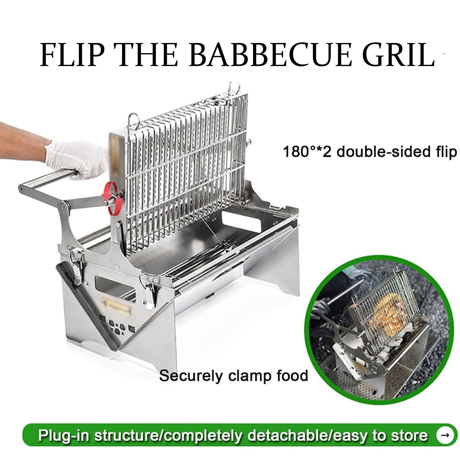 360 Rotating Portable Charcoal Grill, składany grill ze stali nierdzewnej z paskiem stylowym, kompaktowe gotowanie na świeżym powietrzu na ognisko na pikniki, RV, plecak, plaża