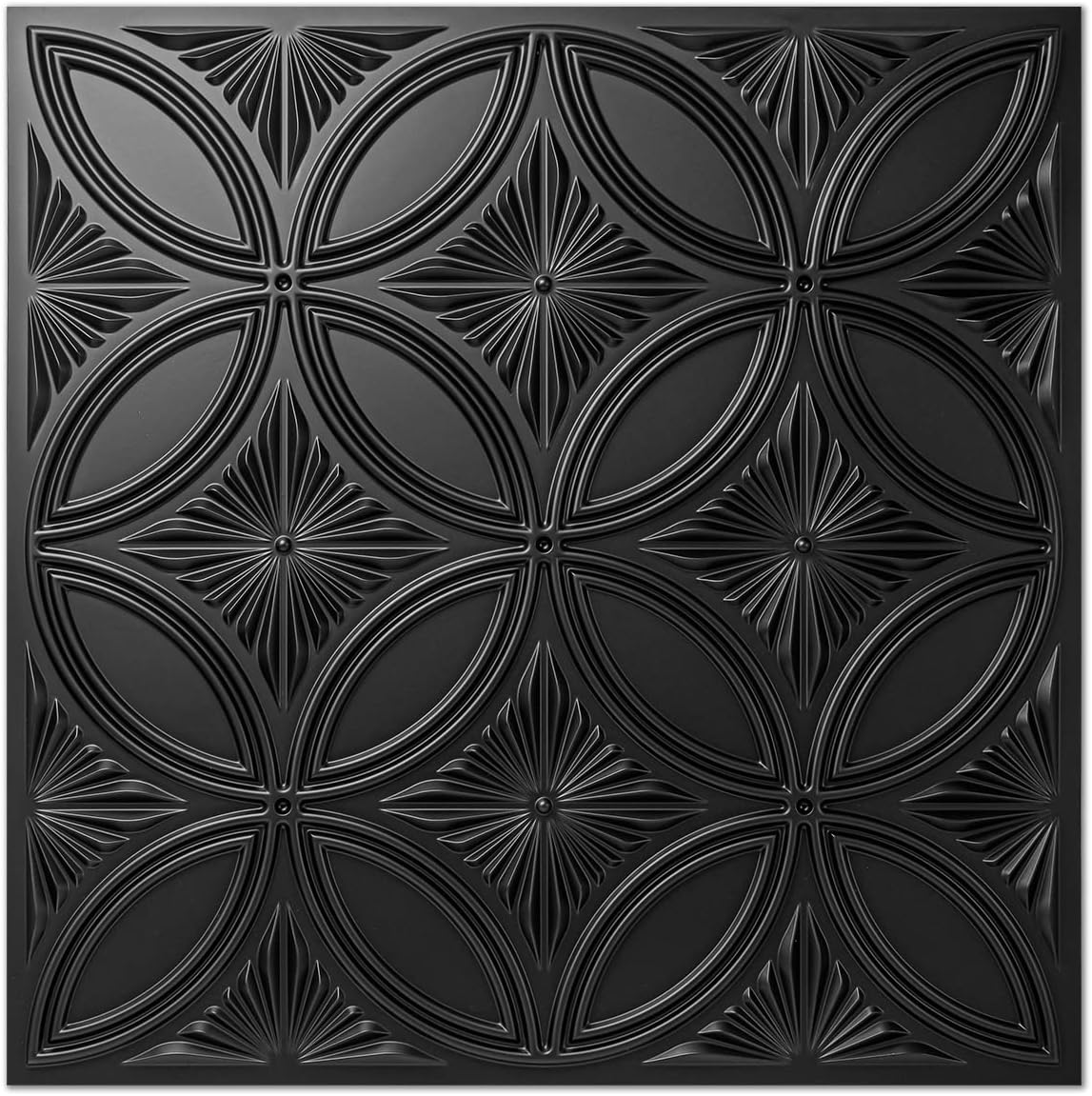 Art3d 12-Pack 3D Decorative PVC Drop Ceiling Tiles 2ft x 2ft in Black, Glue up Ceiling Panels 24 x 24in.
