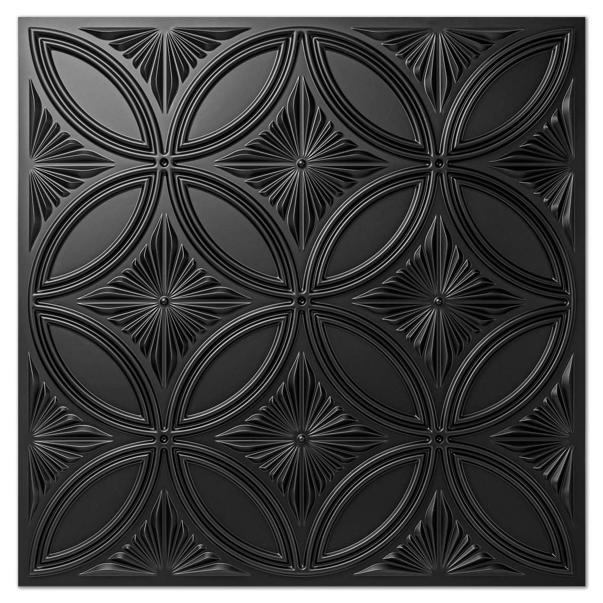 Art3d Decorative PVC Black Drop Ceiling Tile 2ft x 2ft, Glue up 3D Wall Panel 24 x 24in.12pcs