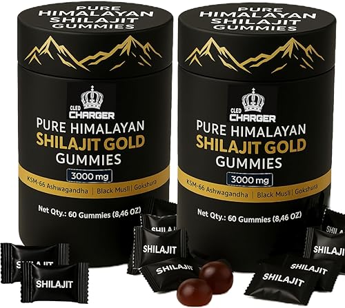 Gomitas puras de Shilajit del Himalaya doradas, sin azúcar añadido, sin OMG, 100% naturales y orgánicas, Ksm 66 Ashwagandha, Gokshura, ácido fúlvico