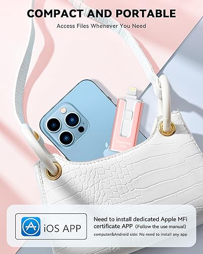 Miniatura 7 de Unidad flash de 512 GB con certificación MFi para iPhone y iPad, memoria USB para almacenamiento de memoria externa, fácil de hacer copias de