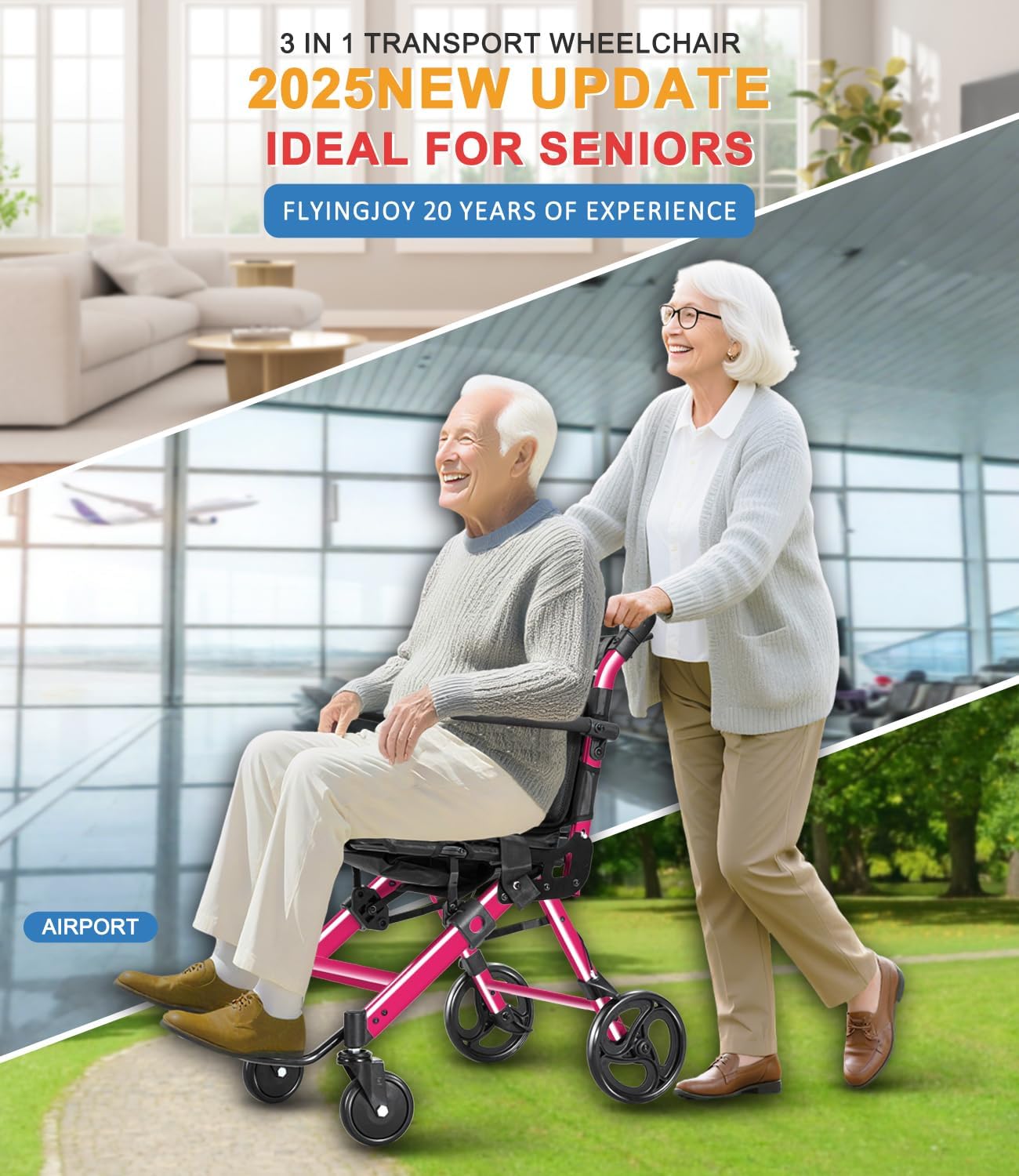 wheelchairs for adults,transport wheelchair lightweight foldable chairs with handbrakes,portable wheelchair travel wheel chairs for seniors?up to 300lbs,red