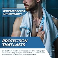 Vista 4 de Collar de alerta médica USB de 2 GB - 2 x 1.25 pulgadas - Collar de acero inoxidable grabado con placa de identificación médica - Collar de alerta