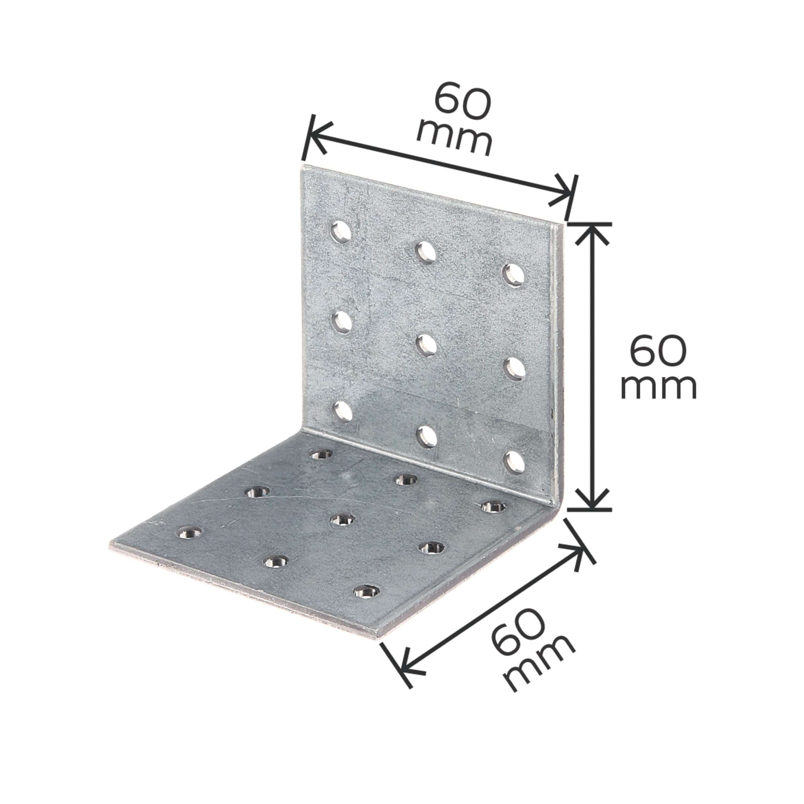 Alberts 846640 Pletina de ángulo perforada, Galvanizado Sendzimir, 60 x 60 x 60 mm, Juego de 60