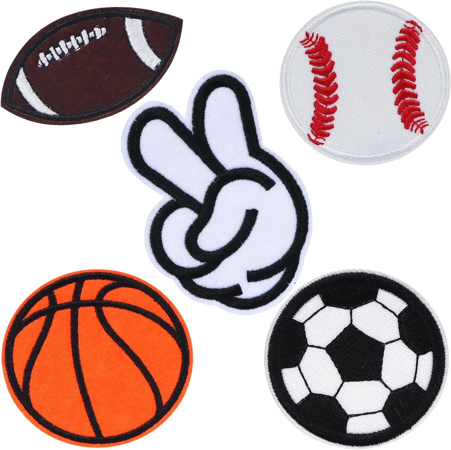ANUTRION 5Pcs Patch Sports Ball Logo Embroidery Patchs, Baseball Soccer Basketball Football Patches Iron On/Sew On - Appliques Patchs for Jacket Backpack Jeans Hats Clothes DIY Patches