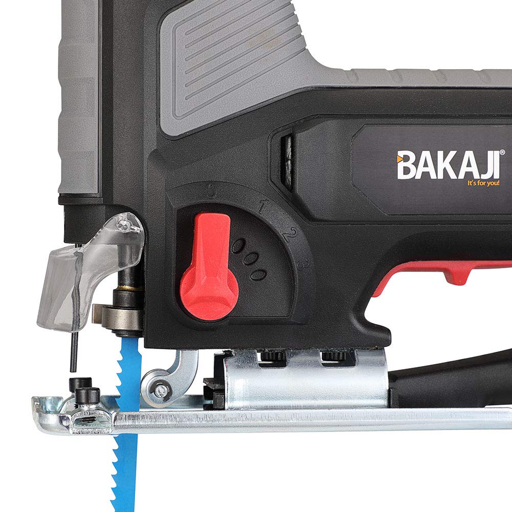 Bakaji Seghetto Elettrico Alternativo Pendolare 600W Velocità Regolabile 800-3000rpm con Inclinazione Lama in 3 Posizioni Lama 10cm Guida Righello e Adattatore Aspiratore Inclusi