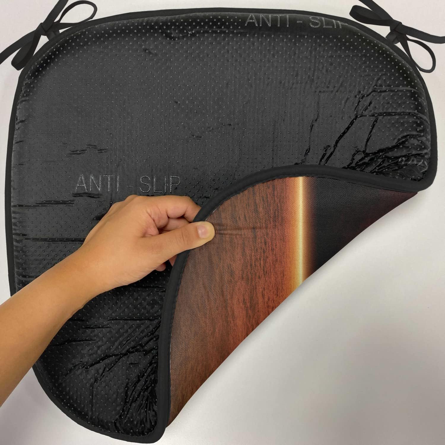 Lunarable Mystic Chair Cushion Pads Set of 4, Dramatic Apocalyptic Sun Eclipse View Dark Red Skyline Sea Horizon View Image, Anti-Slip Seat Padding for Kitchen & Patio, 16"x16", Orange Yellow