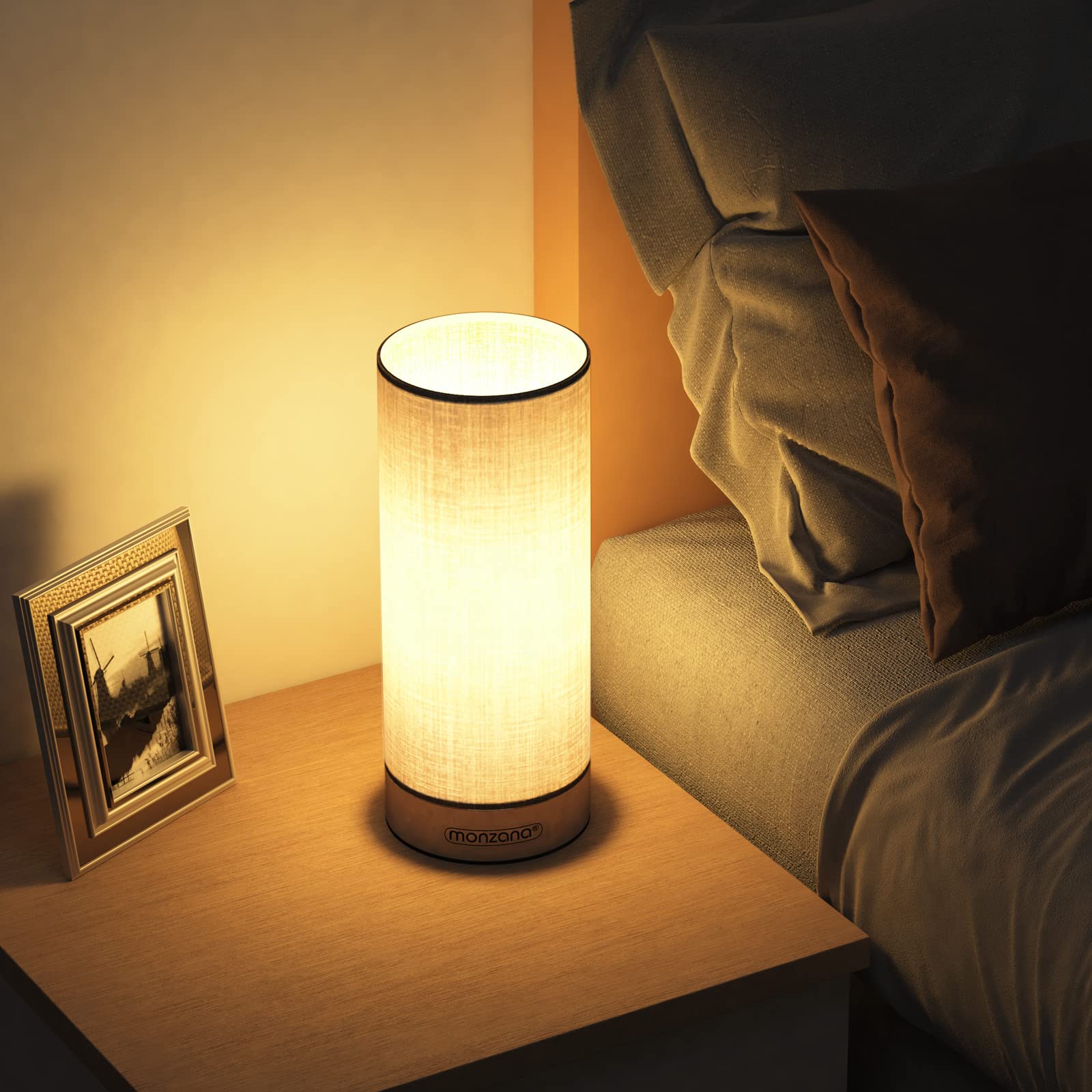Monzana 2x Lámparas de Mesita de Noche LED Táctil Dormitorio Escritorio E14 Atenuable Níquel Satinado Gris