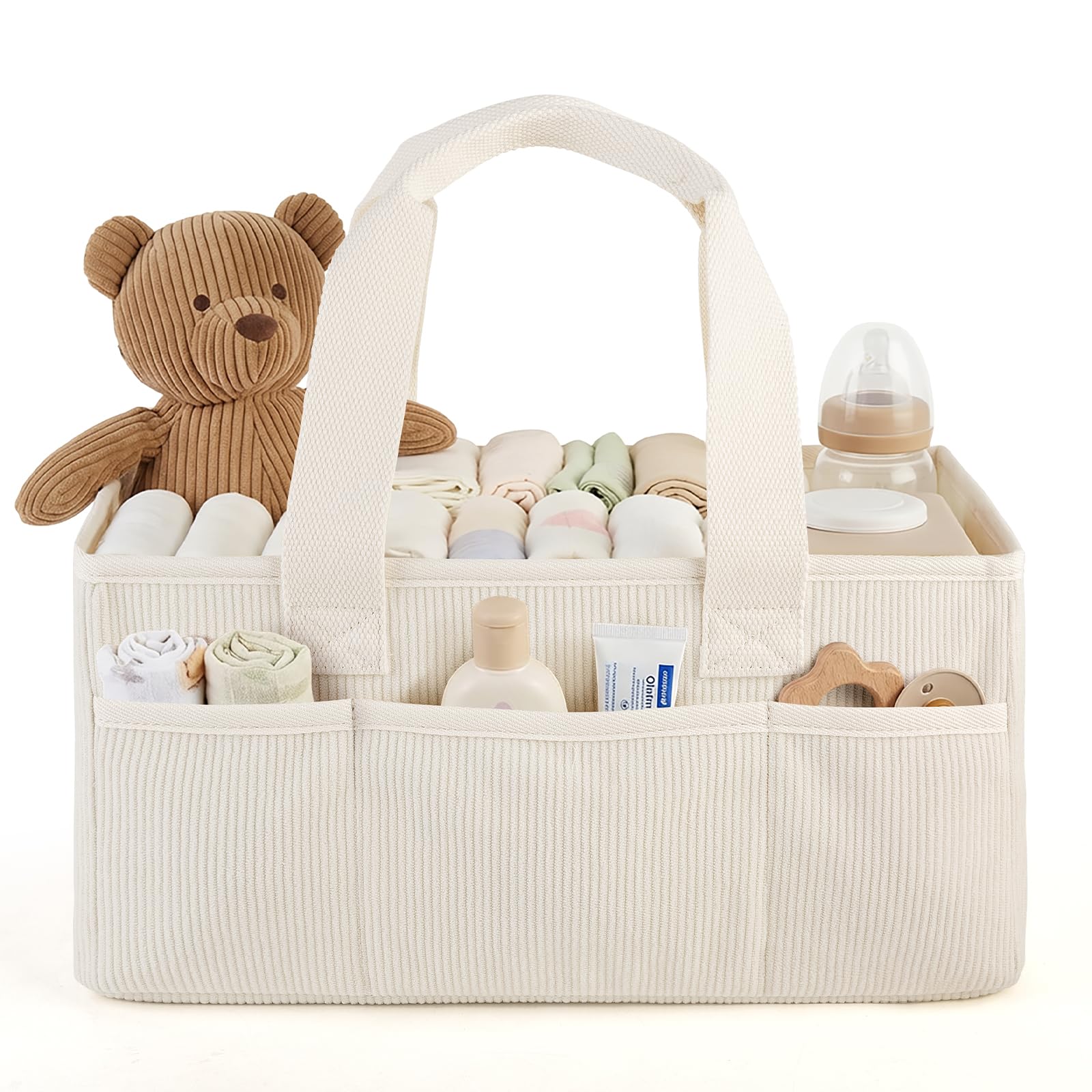 NADSSJL Wickeltisch-Organizer, Wickelkorb für die Wickelstation, Stilvoller Wickelorganizer für Babybedarf, Unverzichtbares Geschenk zur Geburt und für die Baby-Wunschliste, Beige