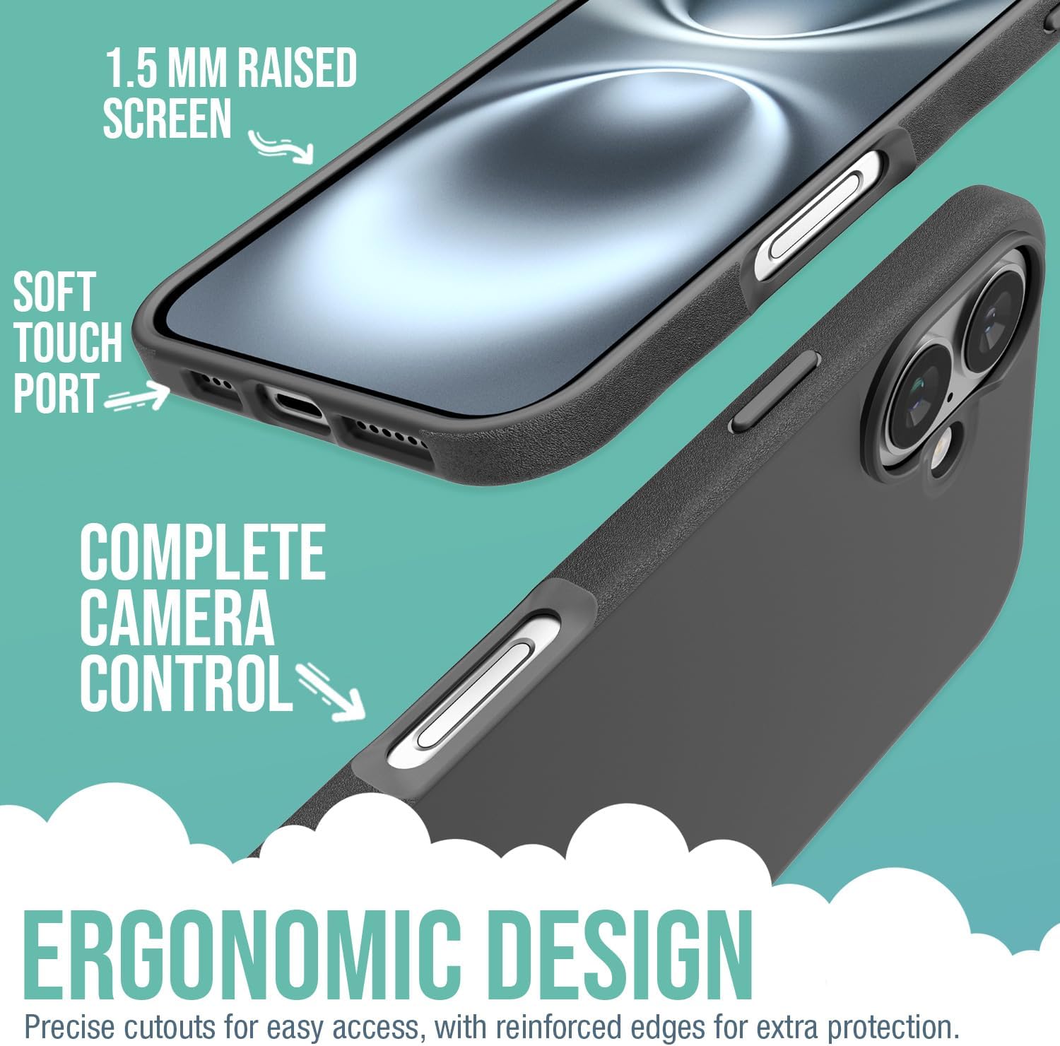 Smartish® iPhone 16 Plus MagSafe Case - Gripmunk Magnetic Slim Case [Lightweight + Protective] Thin Grip Cover with Microfiber Lining for Apple iPhone 16 Plus - Black Tie Affair - Image 3