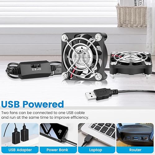 Vista 68 de GDSTIME Paquete de 2 ventiladores USB silenciosos de 1.575 pulgadas con 3 controles de velocidad, mini ventilador de carcasa de computadora sin